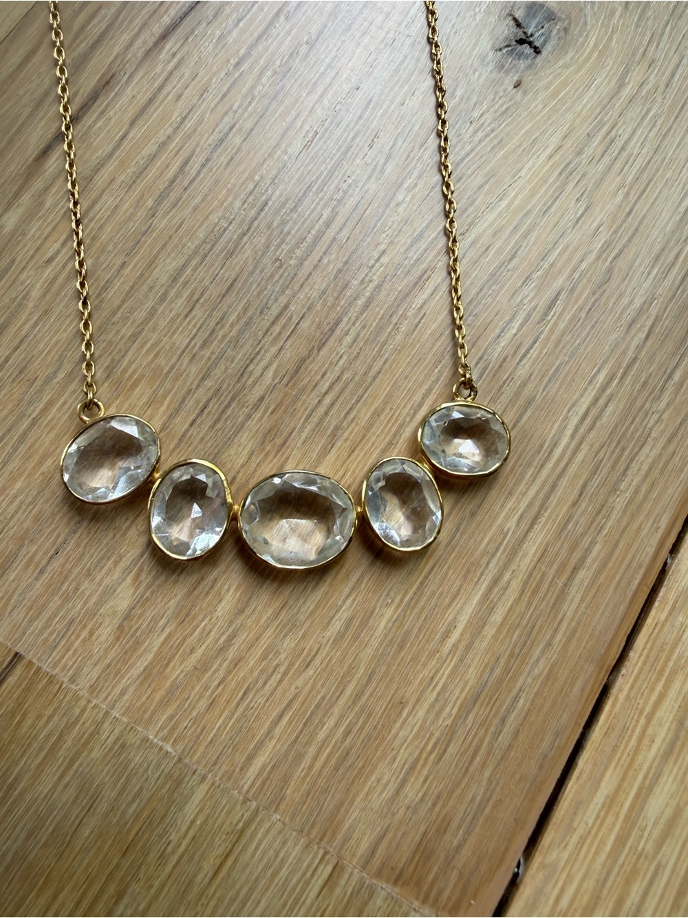 Argento Vivo Gold Crystal Statement Necklace - Clear Gem Pendant